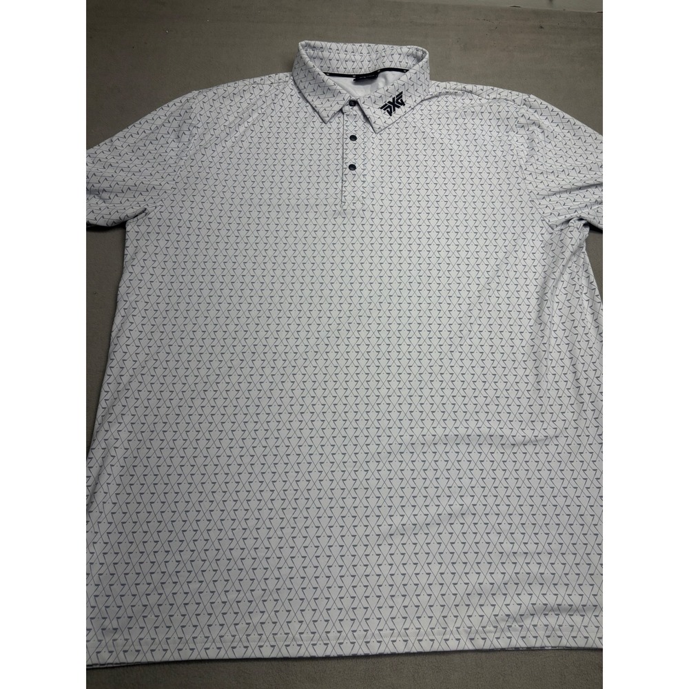 PXG Mens XL White Geometric Golf Club Print Performance Polo Shirt Short Sleeve